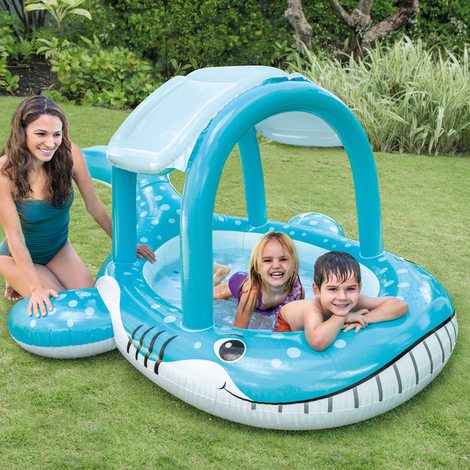 Piscina Hinchable Infantil Con Pulverizador Ballena Intex - Azul