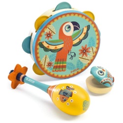 DJECO - SET DE 3 INSTRUMENTS,
TAMBOR,MARACA,CASTAUELA