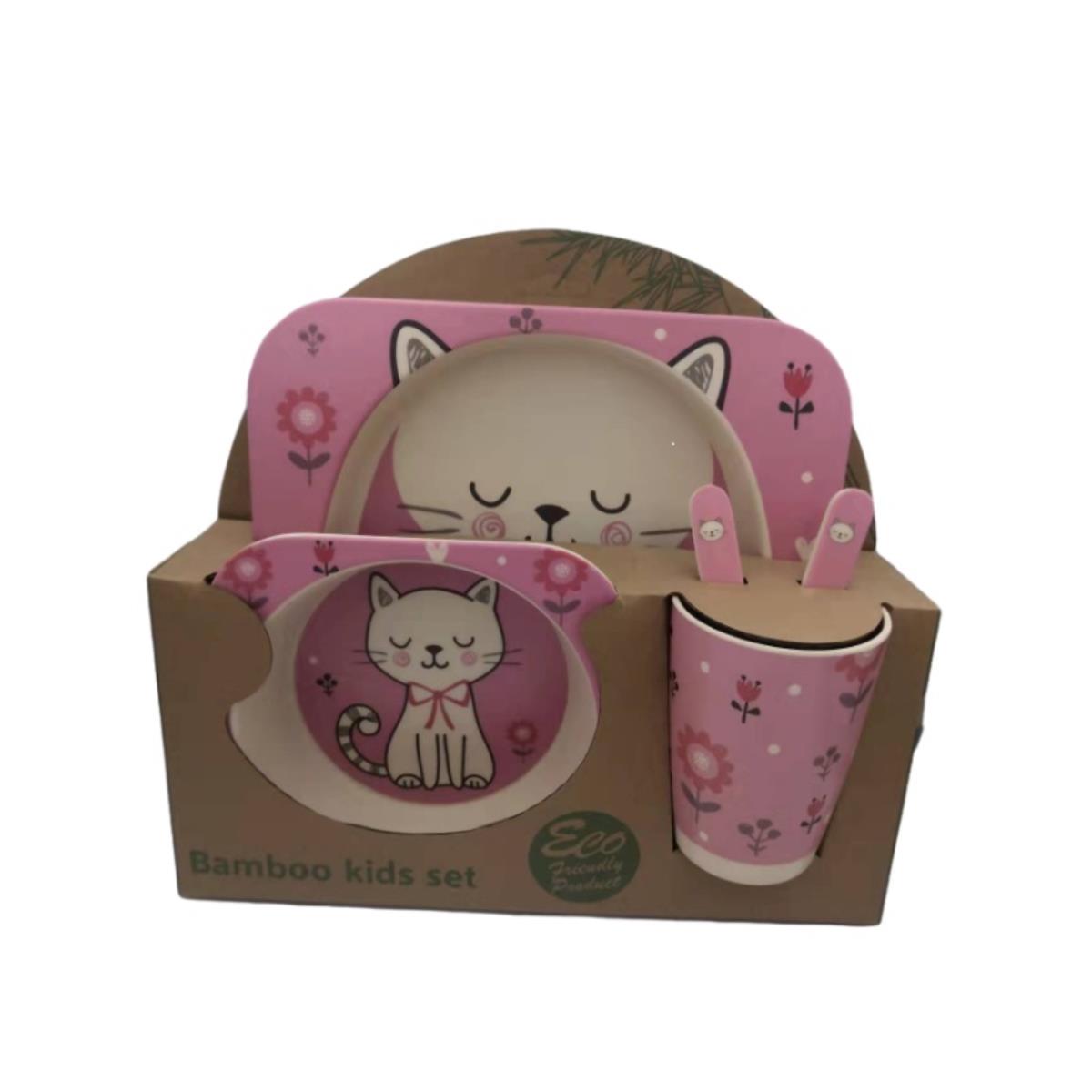 SET ALIMENTACI�N INFANTIL BAMBOO 5PCS GATO