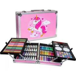 SET DE VALIJA METALICA ARTE ESCOLAR UNICORNIO ROSA