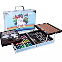 SET DE VALIJA METALICA ARTE ESCOLAR UNICORNIO CELESTE