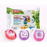 NUBY - 3 CHUPETES CON 12 TOALLITAS