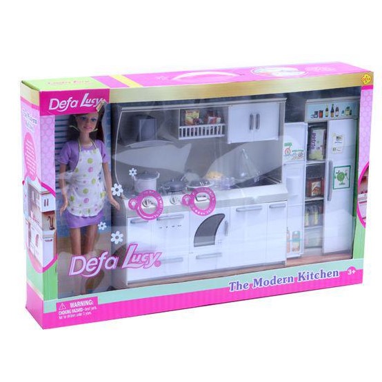 DEFA TOYS -   MUECA LUCY CON COCINA Y HELADERA CON ACCESORIOS 